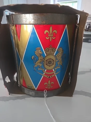 VTG TOY DRUM  Ohio Art Company Tin  Fleur Di Lis Still In BOX