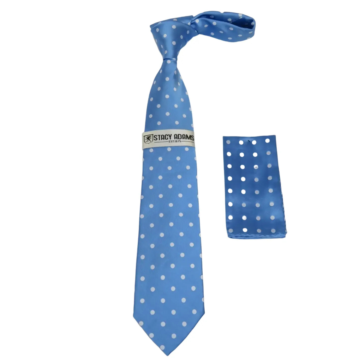 Mens Stacy Adams Tie and Hankie Set Woven Silky Satin SAT125 Blue Polka Dot 6090₽