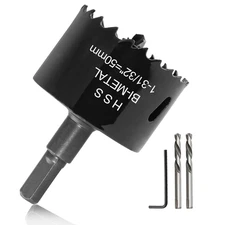 50mm / 1.95 Hole Saw with Hex Shank Drill Bit Adapter 38Mm Cutting Depth HSS