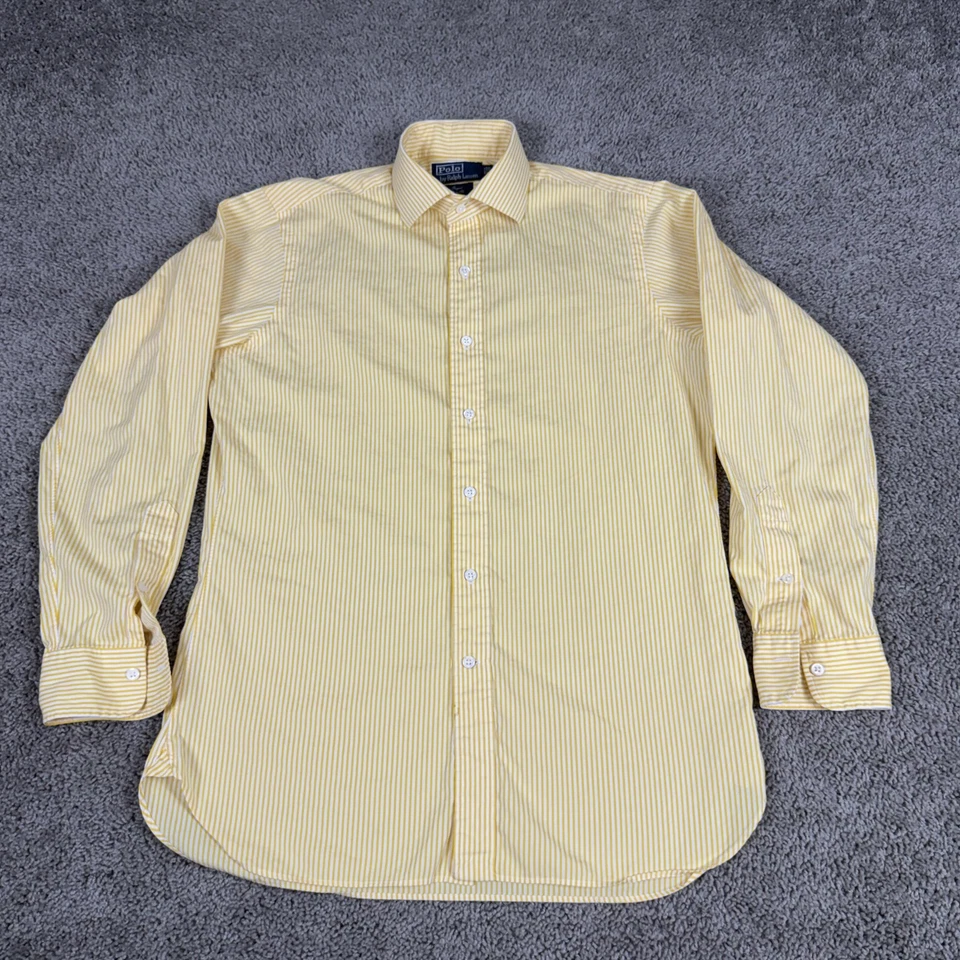 Camisa Polo Ralph Lauren Para Hombres 15-33 Rayas Amarillas Regent Calce Clásico Botón Delantero Foto 2 de 4