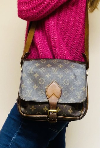 Authentic LOUIS VUITTON Bag Cartouchiere Vintage Shoulderbag GM Brown Canvas