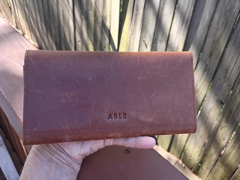 VINTAGE ABLE DEBRE OILED LEATHER  WHISKEY BROWN  TRI-FOLD WALLET