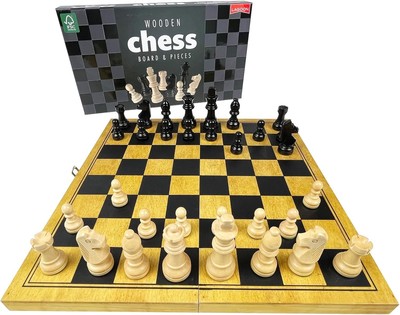 Großes Schachspiel aus Holz klappbar Schachbrett & Figuren