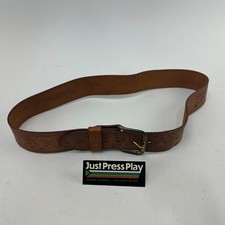 Vintage Hand Tooled Brown Steer Hide Leather Western Cowboy Belt Size 36