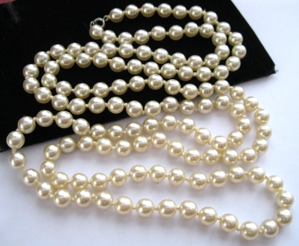 Vintage Art Deco Pearl Flapper Necklace, Glass Bead 47" Long - Free UK Post - Image 2 of 4