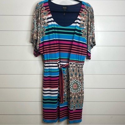 Laundry Shelli Segal Colorful Striped Lined Dress with Belt. Size Small.