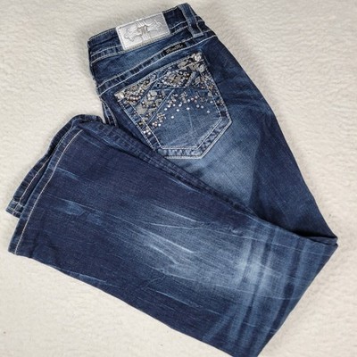 Miss Me Signature Bootcut Jeans Womens Size 31 Dark Wash Rhinestone Embellished