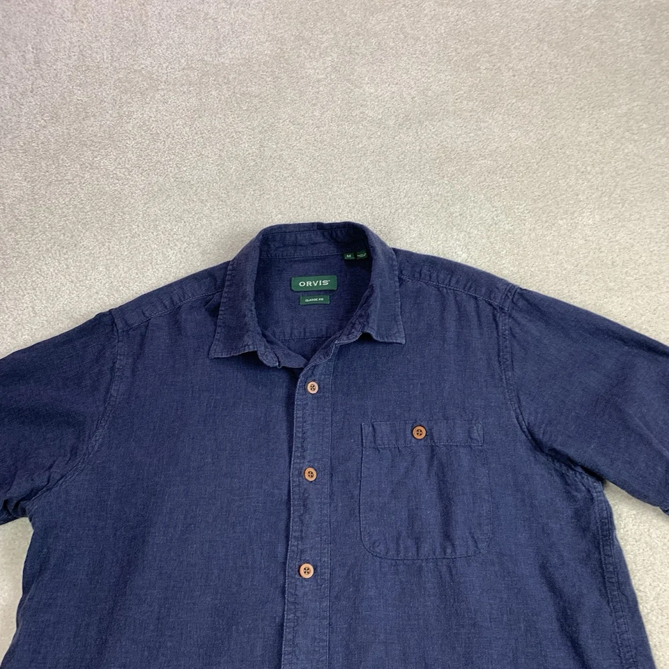 Camisa Orvis Para Hombres Talla Mediana Calce Clásico Abotonada Mezcla Cáñamo Azul Foto 2 de 4