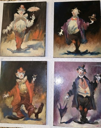 4 Julian Ritter Clown Oil Paintings on 1/4" Wood 8" × 10" Non Smoking Home - Picture 2 of 11