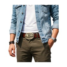 TFJ Men Belt Buckle Fashion Dark Gold Metal Bling Buffalo Indian Bull 5 Cents...