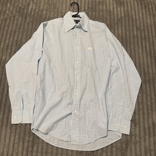 Faconnable Mens Gingham Button Down Shirt Blue White Cotton USA Made Size 15.5 L
