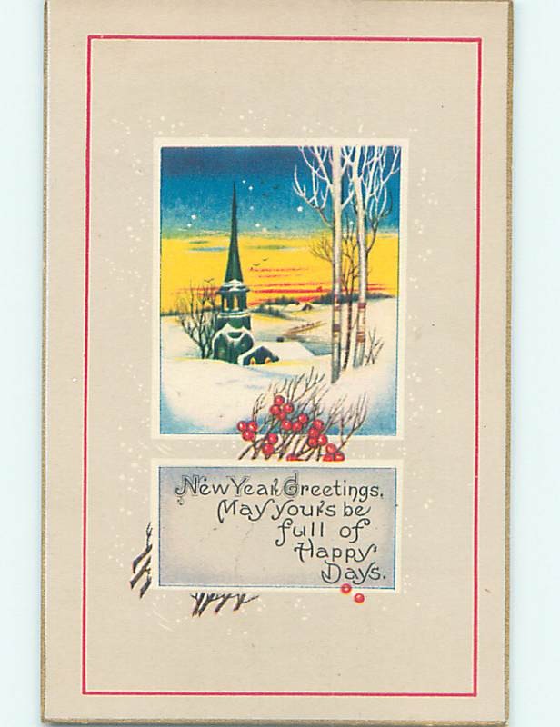 Unused Divided-Back new year SNOW COVERED CHURCH o4762 | eBay