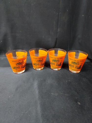 Mid Century Cog Railway Mt. Washington NH Drinking Glass Tumbler Set Of 4