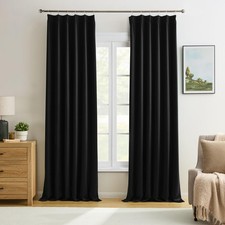 Black Curtains Blackout 100 Inches Long, Luxury Faux Silk Polyester Pinch Ple...