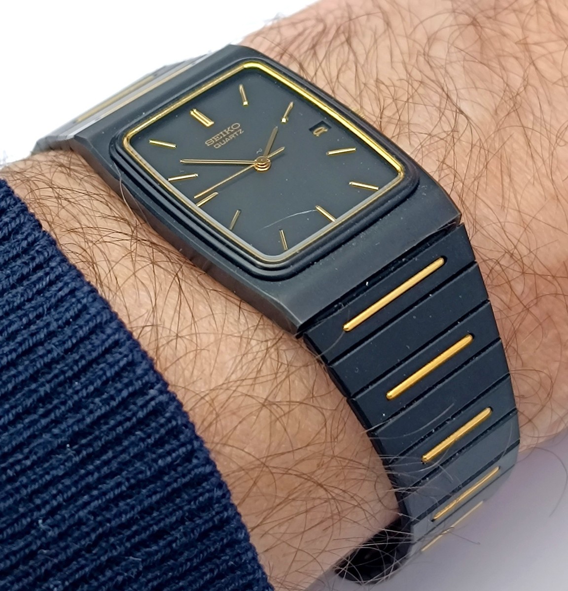 Seiko 'Stealth' Tank Chrome Matte Black May 1984 Two Tone Gold