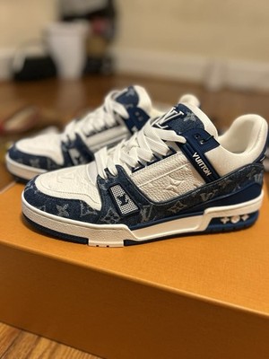 Louis Vuitton Trainer Monogram Denim Blue White Men's Low Top