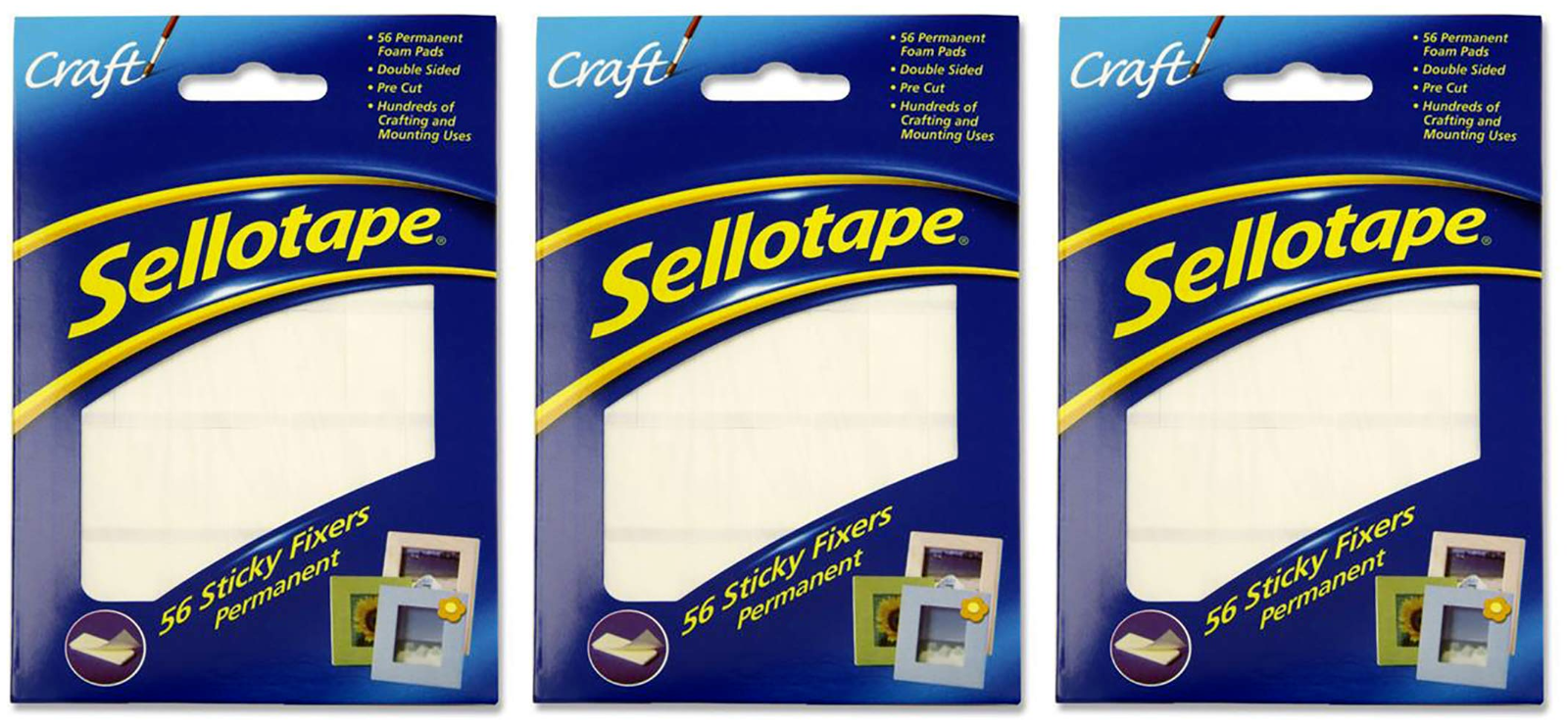 168x Sellotape Permanent Double Sided Sticky Fixers Foam Pads - 12mm x 25mm