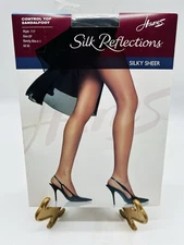 Hanes Silk Reflections Silky Sheer Control Top 717 EF Barely Black NEW