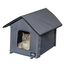 Heated Cat House - Double-Door Cat Bed with Zippered Roof, Pet Heating Gray
