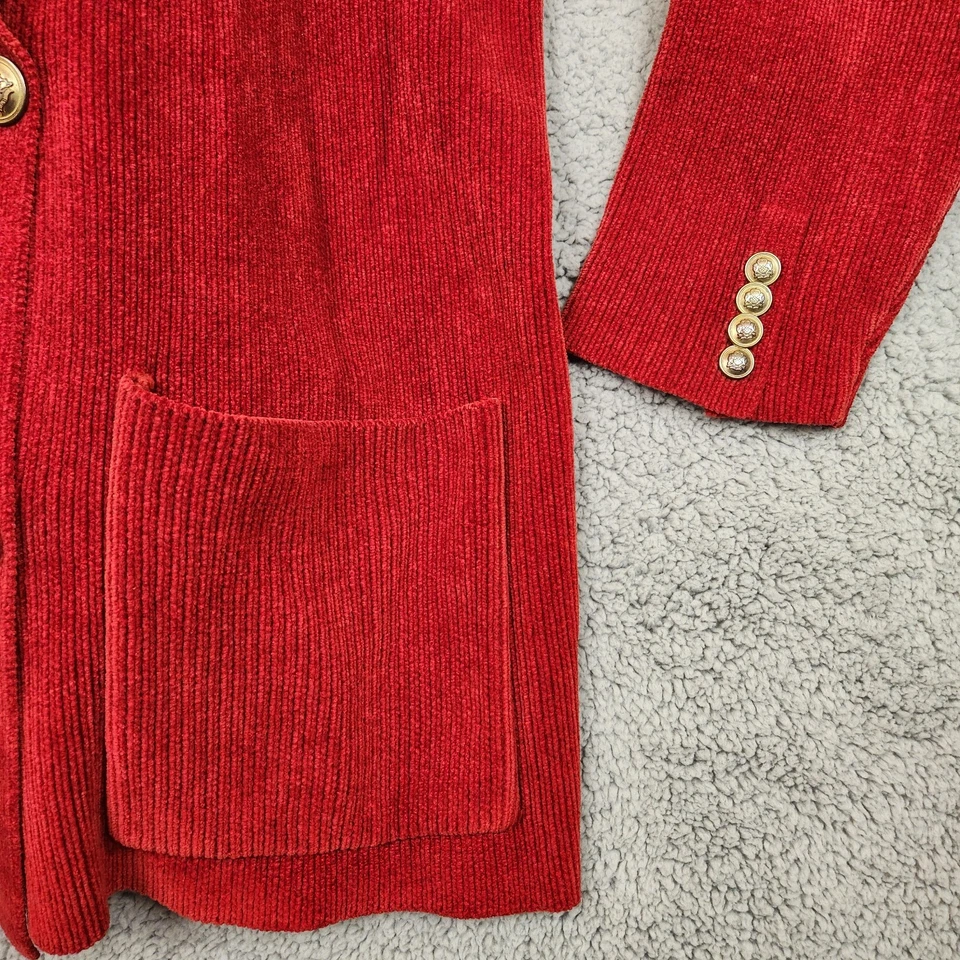 Cárdigan Suéter Blazer Vintage Años 80 Ralph Lauren Para Mujer Grande Cresta Roja Bolsillos Foto 3 de 4