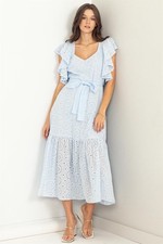 HYFVE Light Blue Eyelet Ruffle Maxi Dress