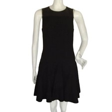 HALSTON HERITAGE Dress, 8, Black, LEATHER trim, Fit & Flare, Sleeveless