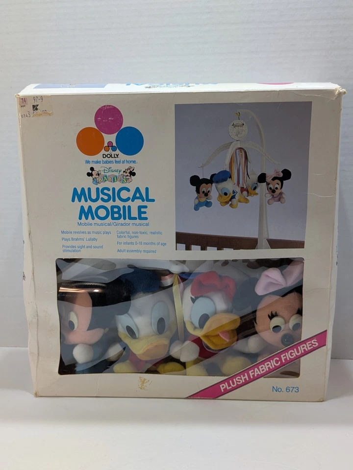  Disney Dolly Babies Musical Mobile Vtg  #673 Tested Works Plush Mickey Mouse  - Image 2 of 4