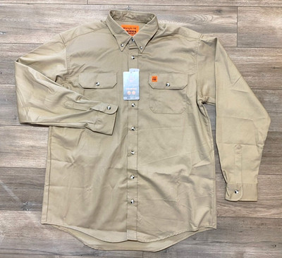 Wrangler FR Flame Resistant XLT Tall Long Sleeve Western Canvas Tan Work Shirt