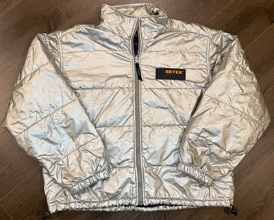 VTG Eddie Bauer Ebtek Silver Puffer Full Zip Nylon Thinsulate Jacket - Mens L