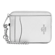 Coach Zip Card Case CW890 Light Silver Pearlized Smooth Leather NWT