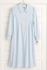 Miss Elaine Classics Blue Satin Long Sleeve Button Front Lace Nightgown L