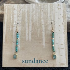 NEW Sundance Catalog Turquoise Stacking Styros Beads Gold Plated Drop Earrings