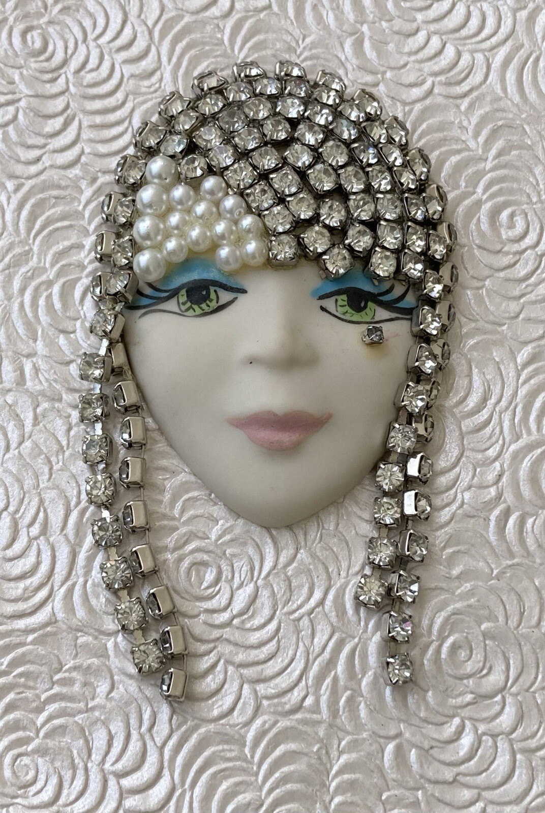 Vintage Lady Face Porcelain large Brooch Gem