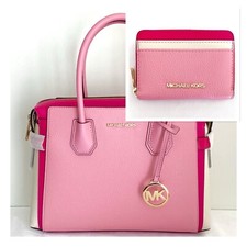 MICHAEL KORS Mercer Medium Belted Satchel Crossbody Pink Multi & Wallet Set $751