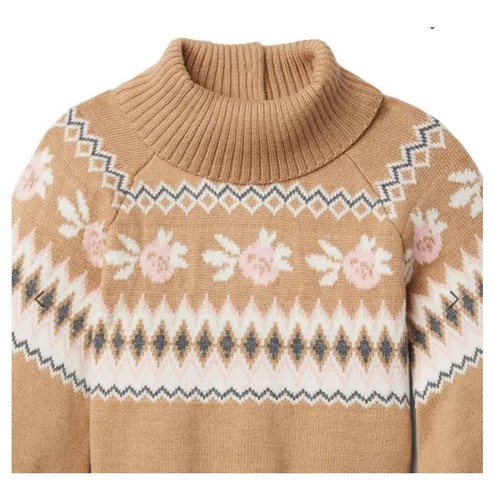 Janie And Jack CHOCOLATE MALT FAIR ISLE FLOWERS SWEATER Girls Sz 12 - Picture 2 of 7