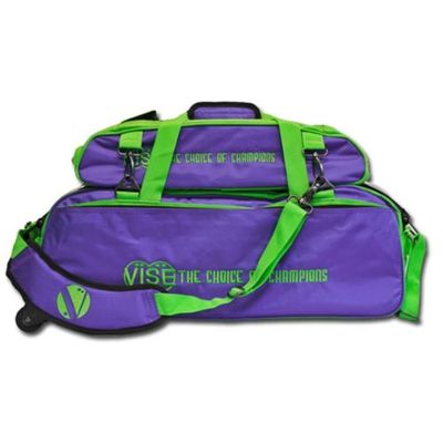 Vise Purple/Green 3 Ball Tote Bowling Bag WITH SHOE BAG  