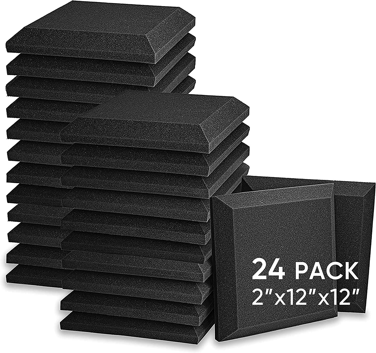 Acoustic Foam Panels, 24 Pack Black 2'' X 12