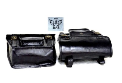 Motorcycle Pouch Black Leather Side Pouch 2 Saddlebags Saddle Panniers JMB  