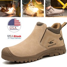 Mens Comfy Safety Shoes Composite Toe Work Boots Slip-On Non-Slip Shoes Size 9