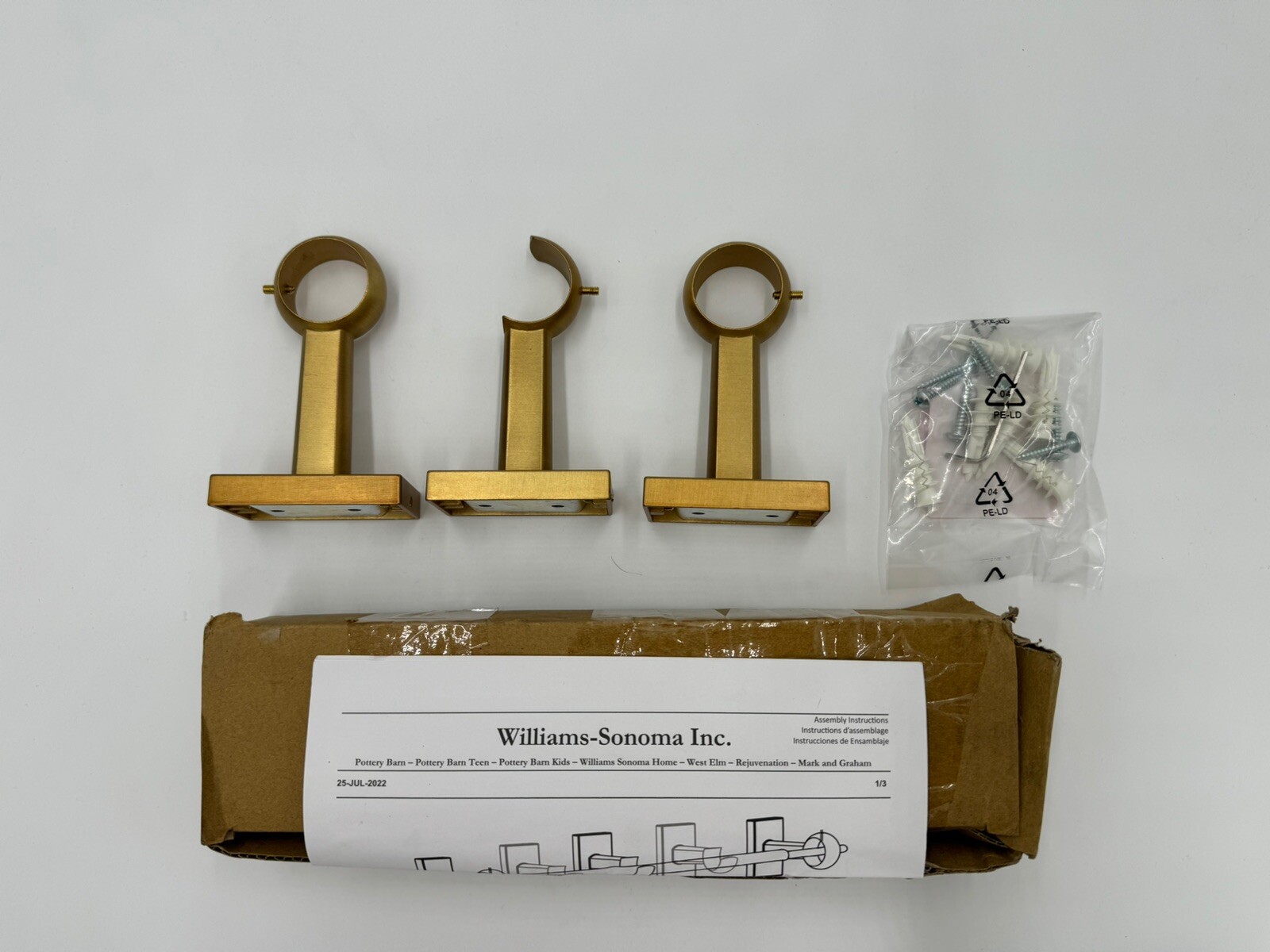 Williams Sonoma Curtain Bracket Assembly Hardware Kit Simple Barral Brass