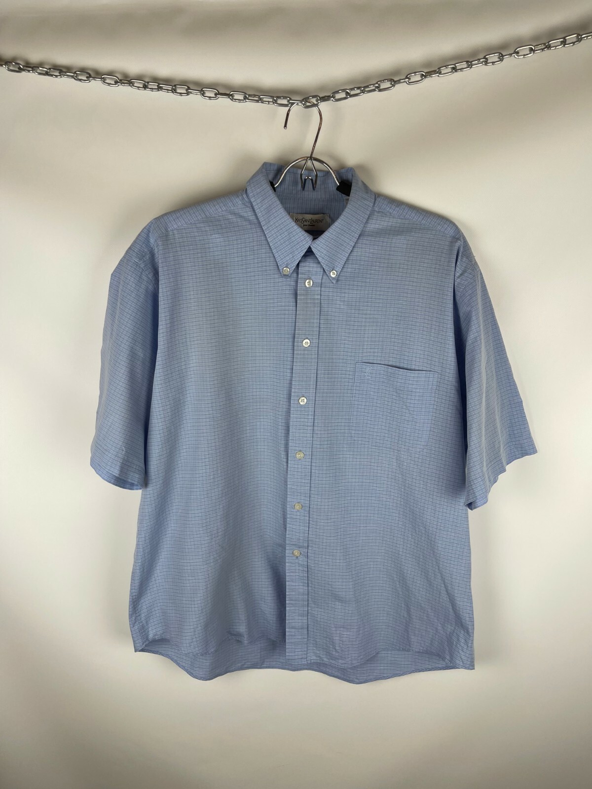 Yves Saint Laurent blue plaid check short sleeve shirt