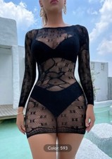 Crochet Fishnet Dress (593) Sexy Black Super Stretchy Fit UK 10-28 - UK Stock