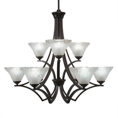 Toltec Lighting Zilo 9 Light Chandelier, Dark Granite Finish w/ 7'' Frosted Cryst