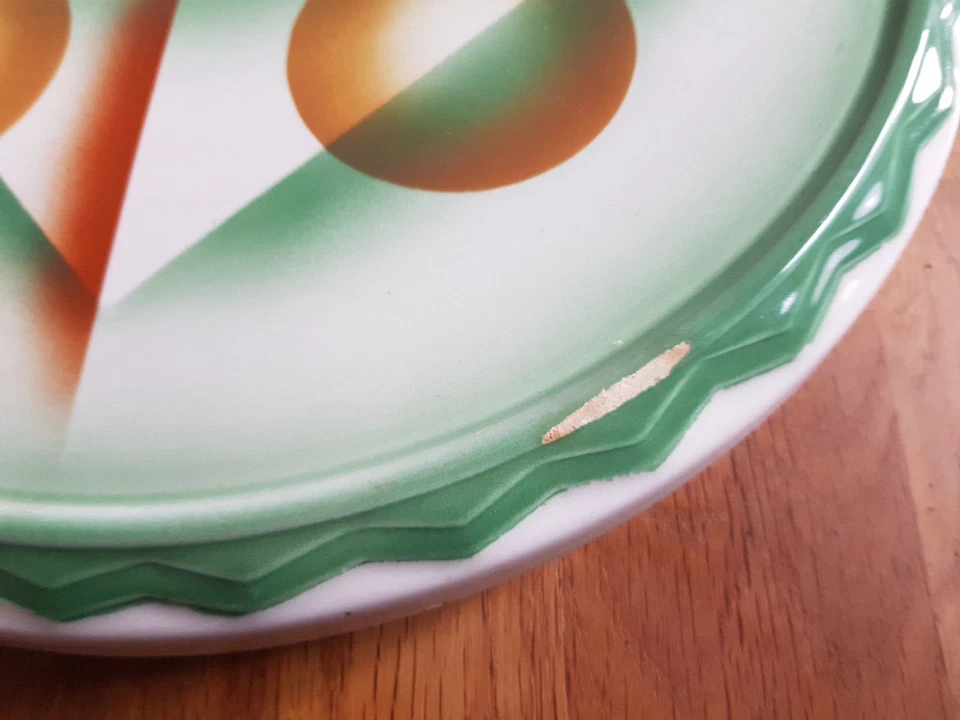 alte Keramik Kuchenplatte Tortenplatte - Spritzdekor - Art Deco ca. 1930 gemarkt - Bild 2 von 4