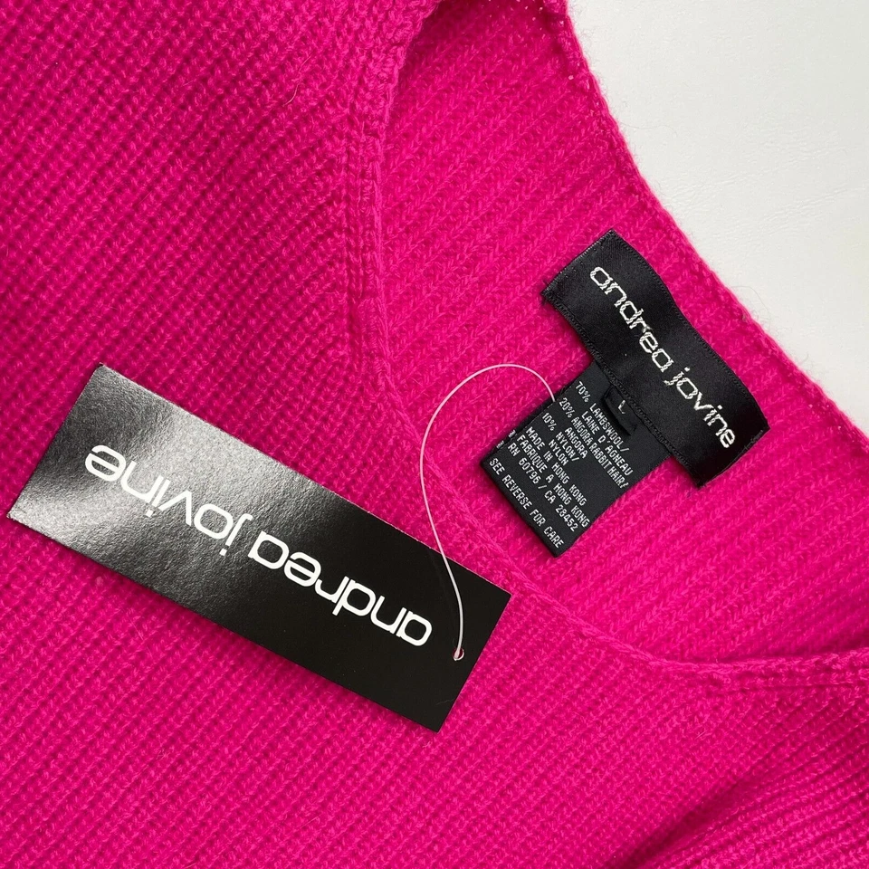 Andrea Jovine туника свитер винтажный размер L новый шерсти Angora ярко-розовый пуловер - Изображение 3 из 4