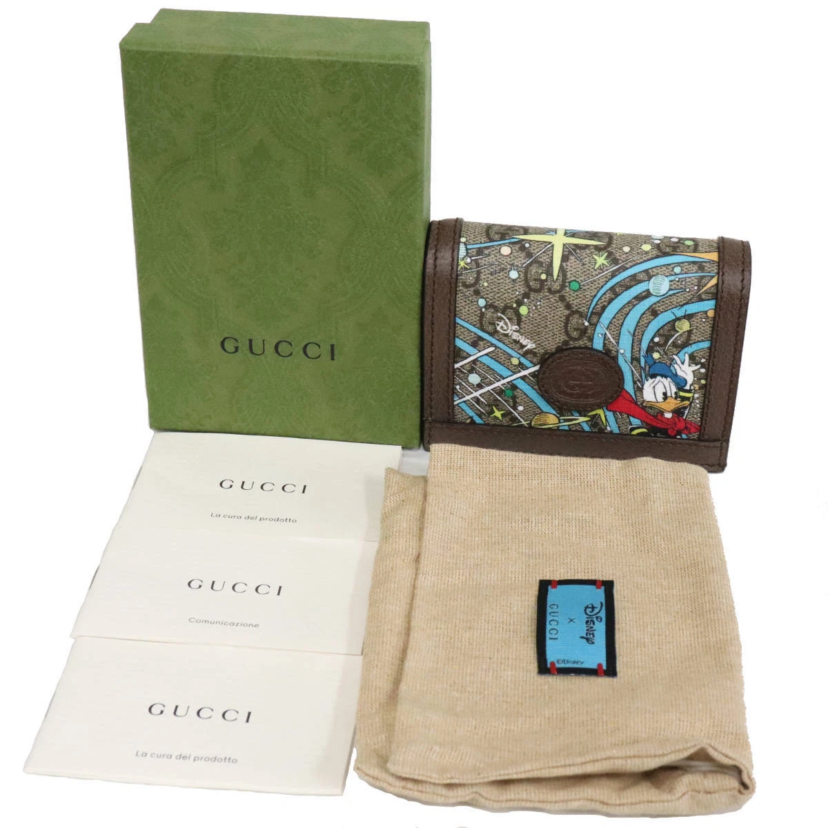 Gucci × Disney GG Supreme sac à main portefeuille double pli Donald Duck PVC cuir avec boîte authentique