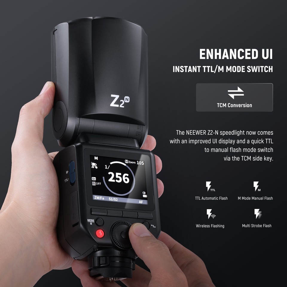Flash Speedlite NEEWER Z2-N Pour Nikon - 2,4G TTL, Tête Ronde, 76Ws, Batterie Lithium 3000mAh