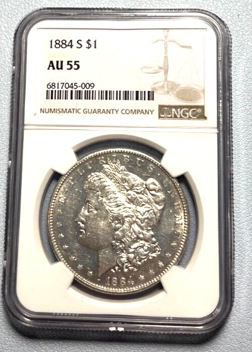 1884 S US Morgan Silver Dollar $1 - NGC AU 55 - Beautiful Specimen- Very Rare - Image 2 of 4