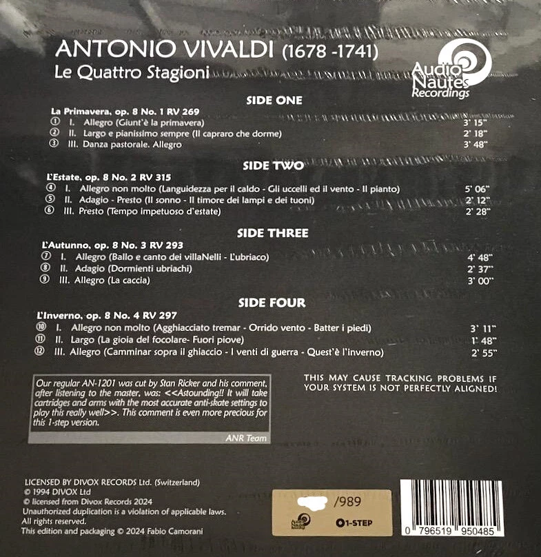 AUDIO NAUTES AN-2406 VIVALDI LE QUATTRO STAGIONI CARMIGNOLA ONE STEP DIVOX 2LP! - Bild 4 von 4