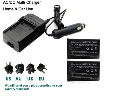 2pcs Battery + charger for INSIGNIA NS-DCC5HB09 NSDCC5HB09 NP-60 NP60